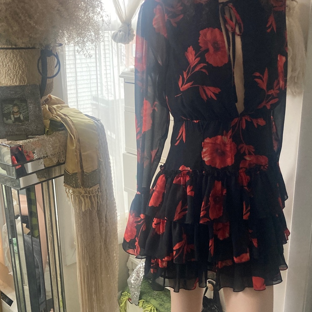 Floral Black and Red Dress